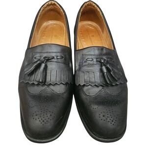 Sandro Moscoloni Black Vineyard Leather Black Tassel Loafers Men 10.5 D